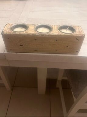 Primitive Authentic Sugar Molds Rustic Farmhouse - 3 Hole Wood Tealight Holder